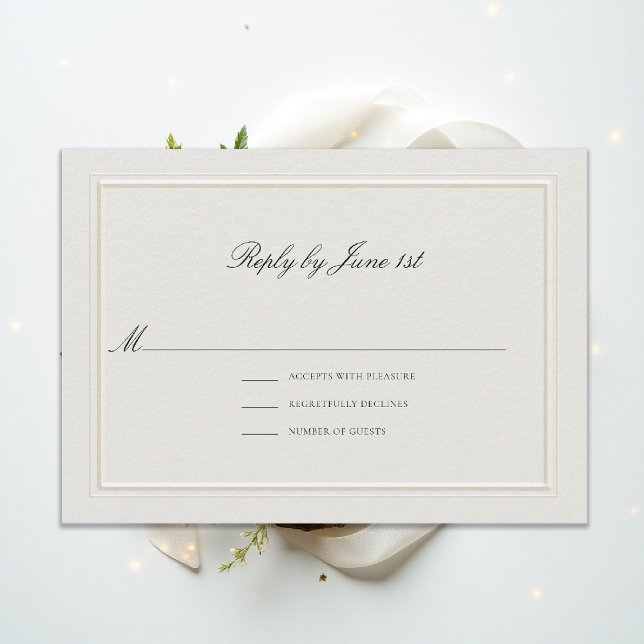 Carte Formal Modern Classic Elevated Ecru Wedding RSVP (modern classic wedding rsvp reply double frame elevated ecru formal traditional calligraphy stately)