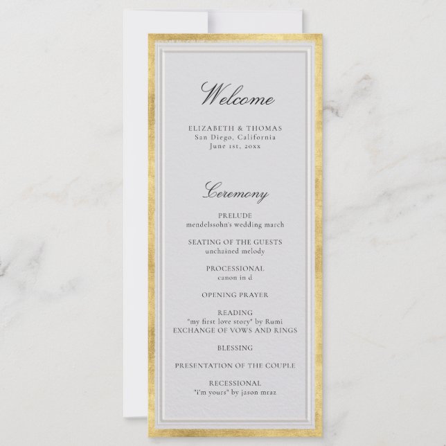 Carte Formal Modern Classic Gold Ivory Wedding Program (Devant)