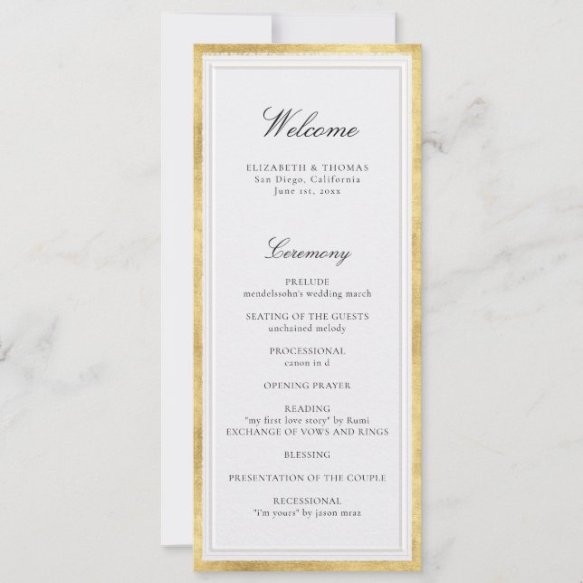 Carte Formal Modern Classic Pearl Gold Wedding Program (Devant)