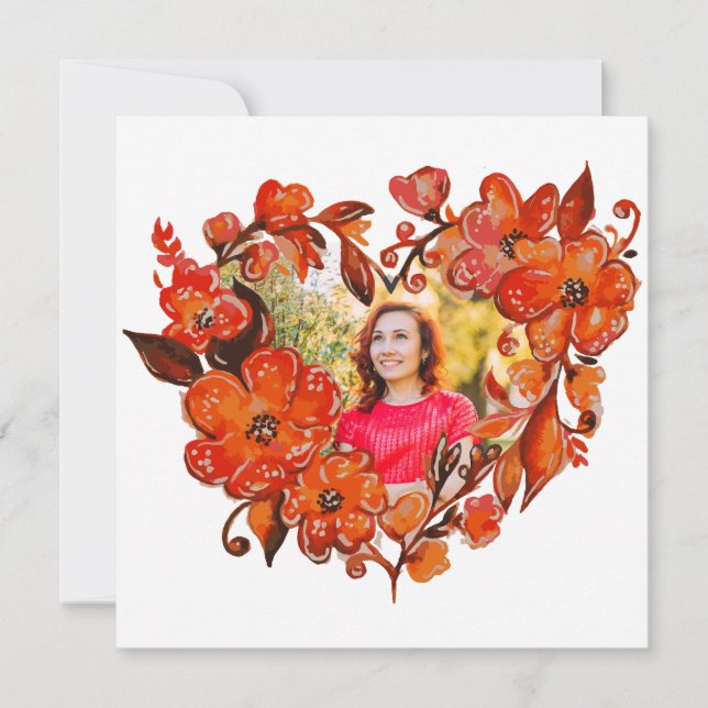 Carte Forme cardiaque Cadre photo floral (Devant)