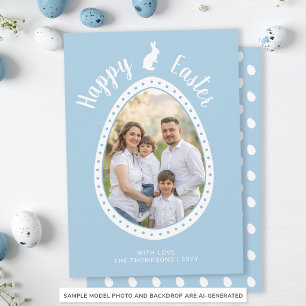 Carte Forme d'oeuf de Pâques bleu clair avec photo et la
