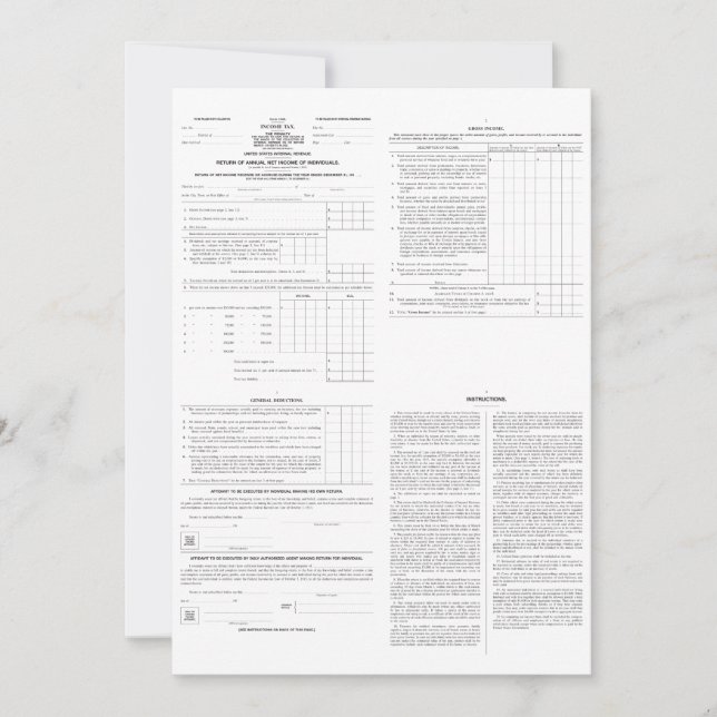Carte Formulaire original de l'impôt sur le revenu 1040  (Devant)