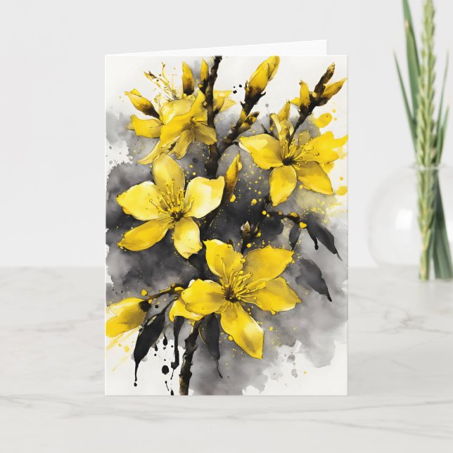 Carte Forsythia - Watercolor flowers (Devant)