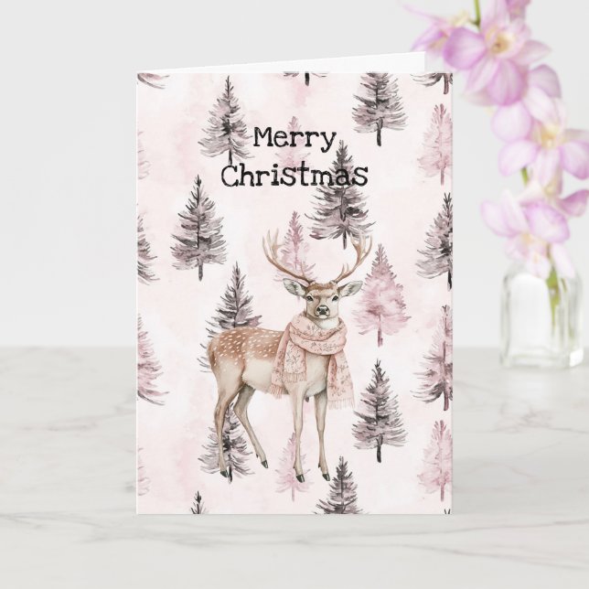 Carte Foulard Cerf Crème Rose Pâle Arbres de Noël (Orchidée)