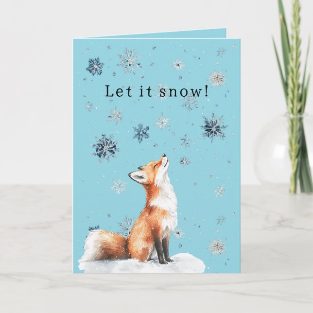 Carte Fox Blue Snowflakes Christmas Let it Snow (Devant)
