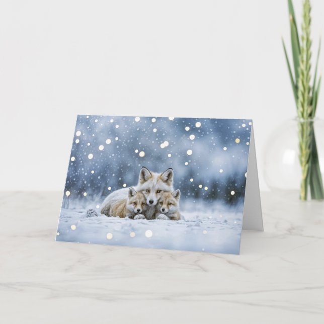 Carte Fox Family Mother and Pups in the Snow Christmas  (Devant)