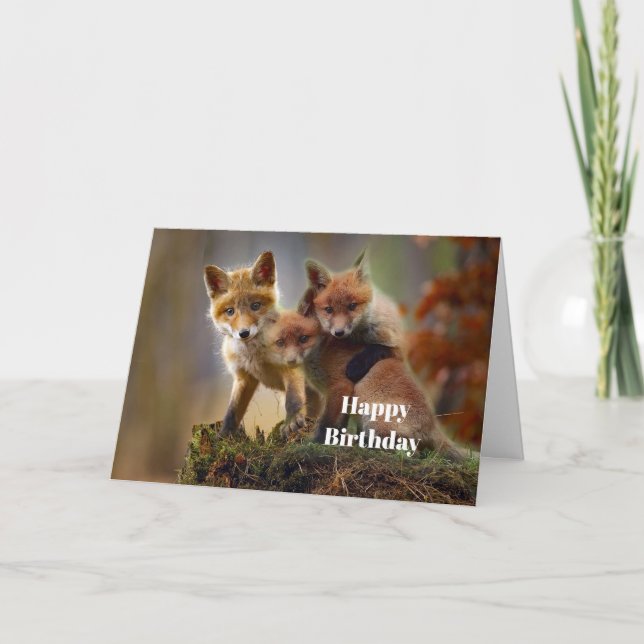 Carte Fox Kits Photo Anniversaire (Devant)