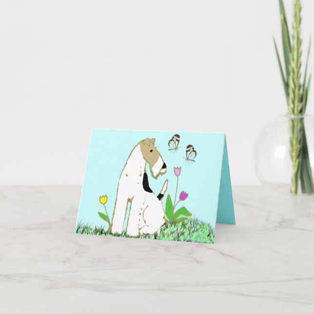 Carte Fox Terrier et papillons de fil (Devant)