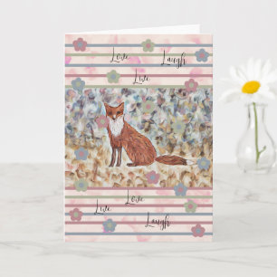 Carte Fox WatercolorArt avec amour, Live, Rire rose