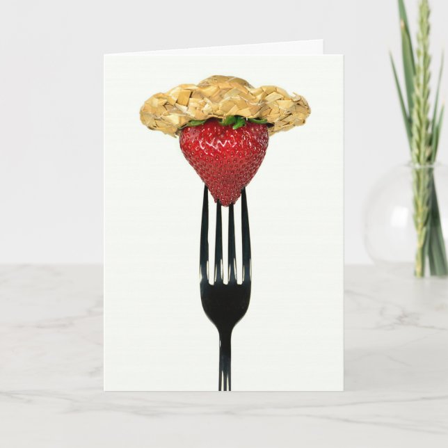 Carte Fraise d'anniversaire sur fourche noire (Devant)