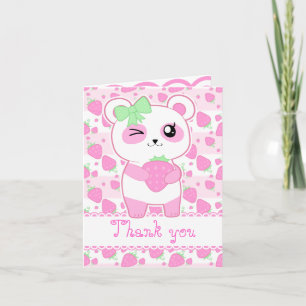 Carte Fraise mignonne rose Kawaii Panda anniversaire d'a