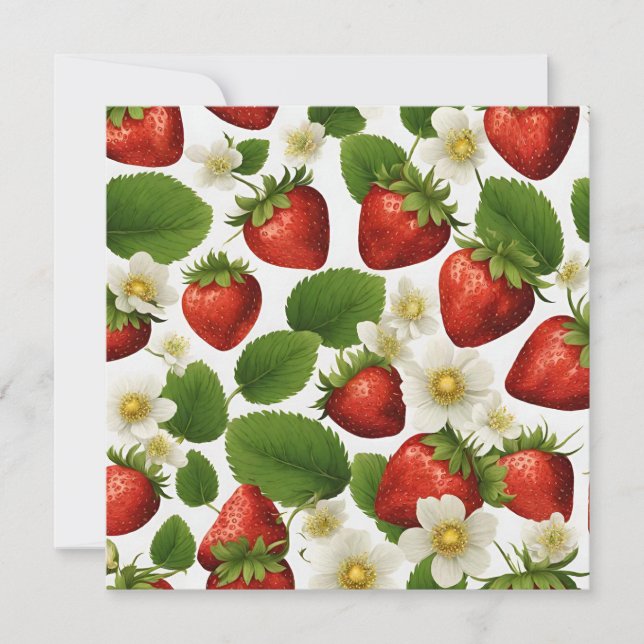 Carte Fraises, Feuilles et fleurs dynamiques (Devant)