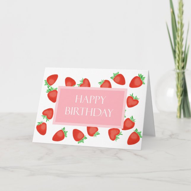Carte Fraises Pink Assez Joyeux Anniversaire (Devant)