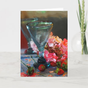 Carte "Fraises" Vie morte avec lunettes et fleurs