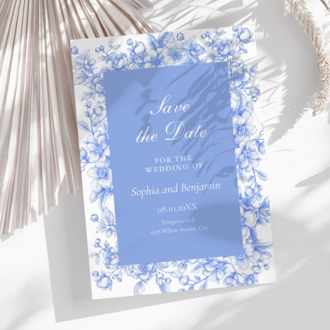 Carte Français Quelque chose de bleu floral Sauvez la da (Créateur téléchargé)