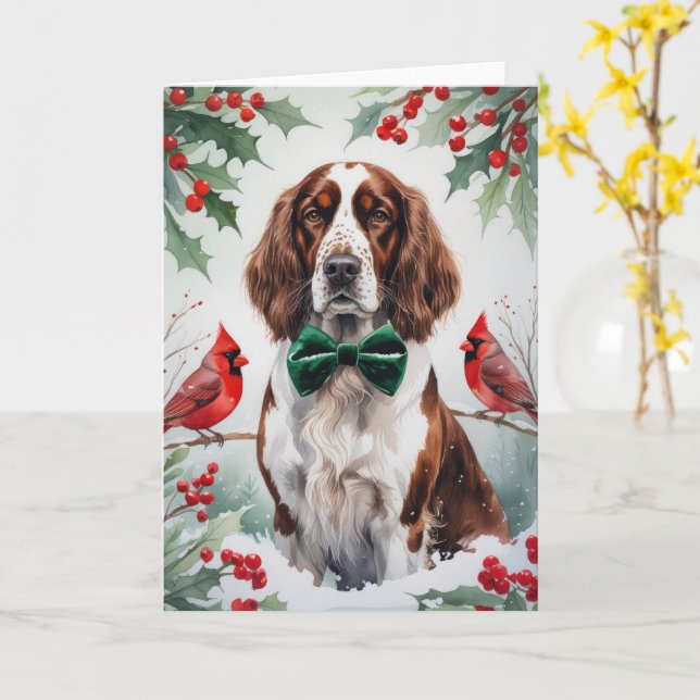 Carte Français Setter Chien Noël Salutation (Fleur jaune)