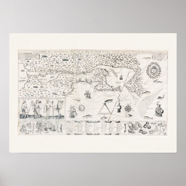 Carte Française Canada (Québec) par Champlain 1612 Poster (Front)