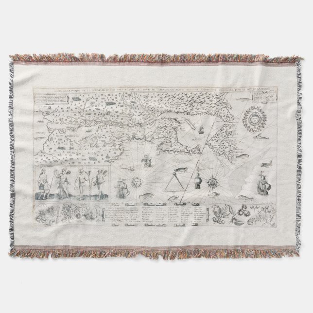 Carte Française Canada (Québec) par Champlain 1612 Throw Blanket (Front)