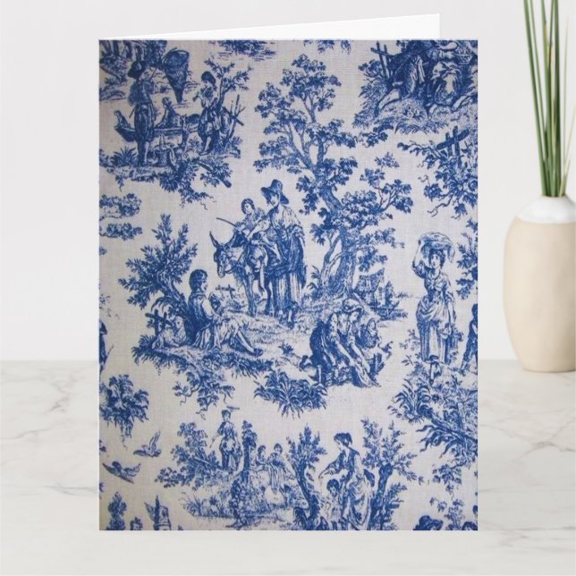 Carte Française toile de jouy bleu et blanc élégant (Devant)