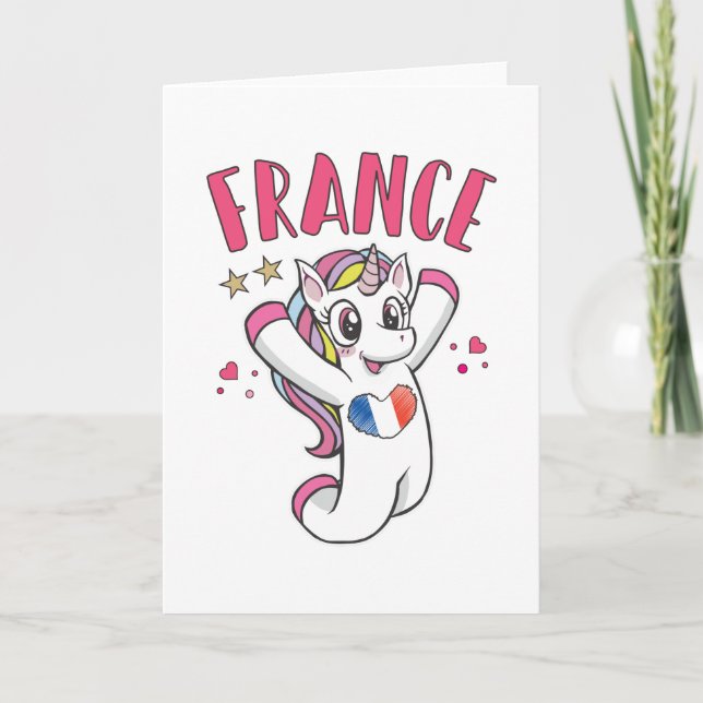 Carte France Fan de football Unicorne avec drapeau du co (Devant)