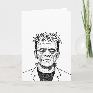 Carte Frankenstein avec une couronne de fleurs