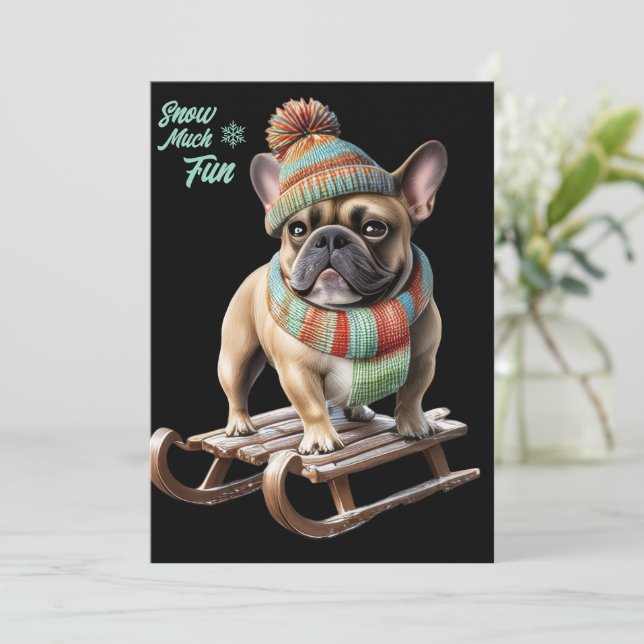 Carte Französische Bulldogge Schlitten Urlaub (Debout devant)