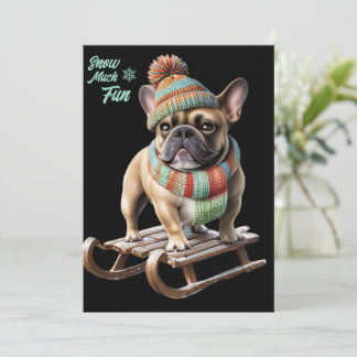 Carte Französische Bulldogge Schlittenfahrt