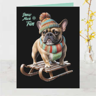Carte Französische Bulldogge Schlittenfahrt