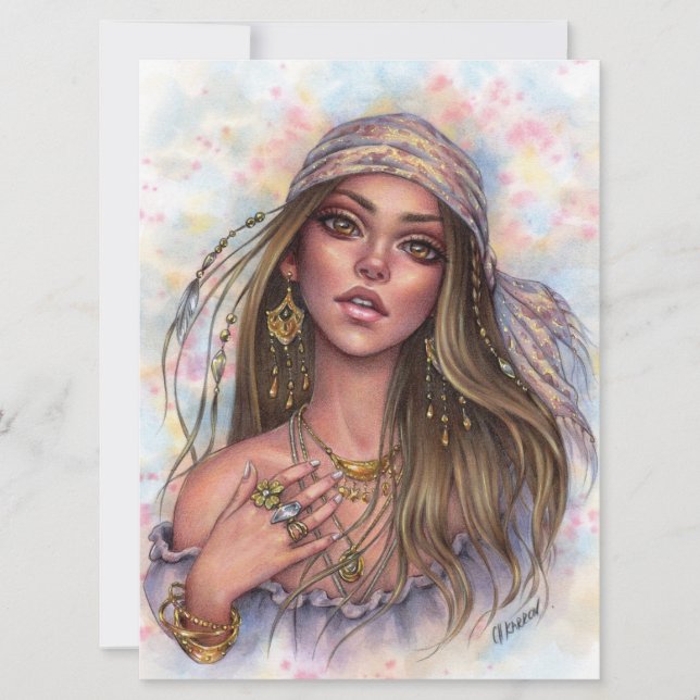 Carte Free Spirit Bohemian Hippie Girl Gypsy Art Card (Devant)