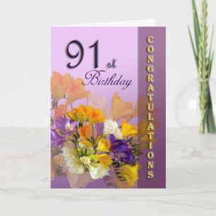 Carte Freesias 91e anniversaire Félicitations Card