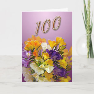 Carte Freesias Happy 100th Birthday Greeting Card