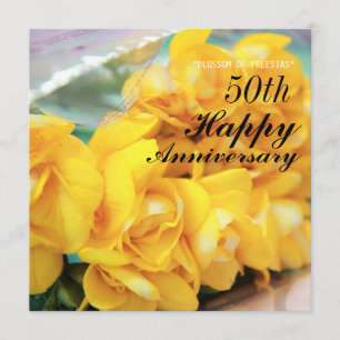 Carte Freesias Jaune 50e anniversaire de Mariage