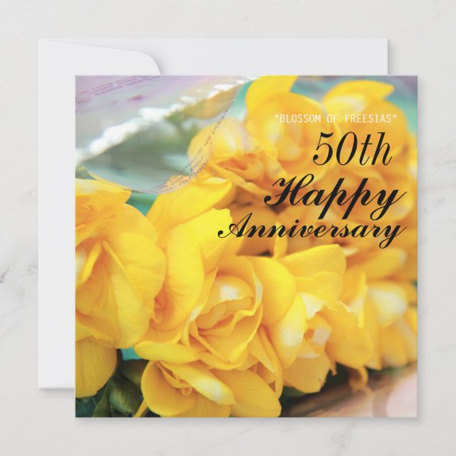 Carte Freesias jaunes 50e anniversaire de mariage (Devant)