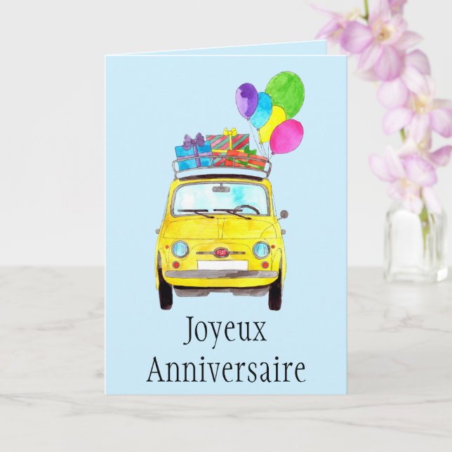 Carte French Birthday Retro Fiat (Orchidée)