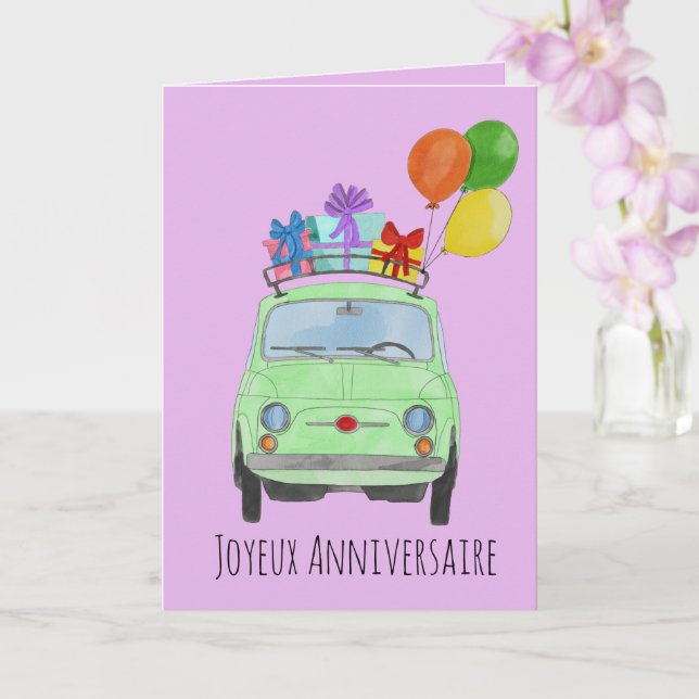 Carte French Birthday Retro Fiat (Orchidée)