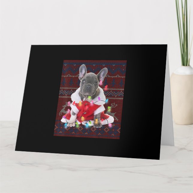 Carte French bulldog Christmas Lights Ugly Sweater Dog (Devant)