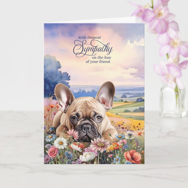 Carte French Bulldog Dog with Wildflowers Pet Sympathy (Orchidée)