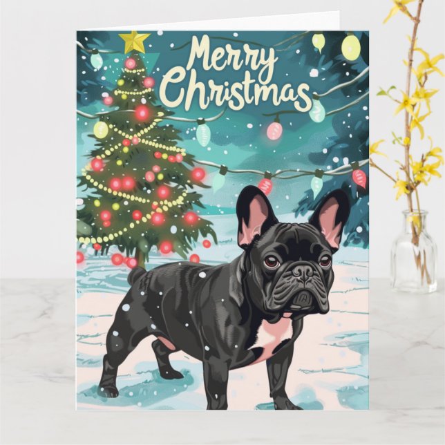Carte French Bulldog Joyeux Noël (Fleur jaune)