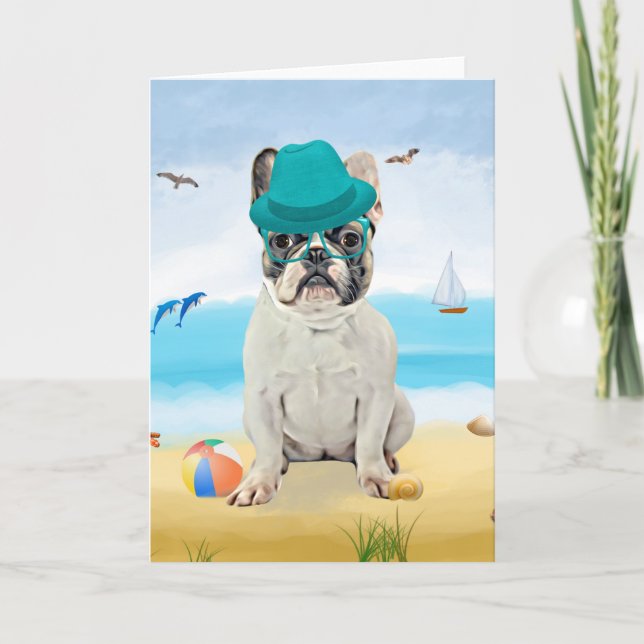 Carte French Bulldog sur la plage (Devant)