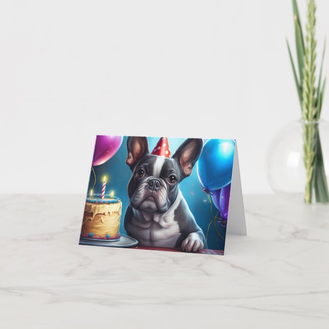 Carte Frenchie Birthday Bash : Un mignon Bulldog françai (Devant)
