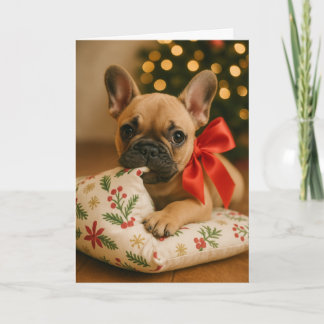Carte Frenchie Christmas Card – Puppy on Pillow