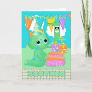 Carte Frère 1er Anniversaire mignon Petit Monstre Avec C