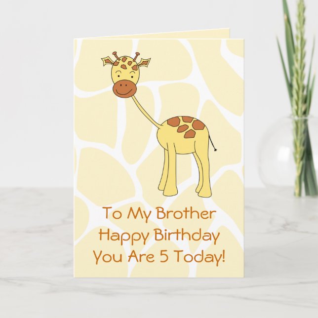 Carte Frère, 5e anniversaire. Caricature de la Giraffe m (Devant)