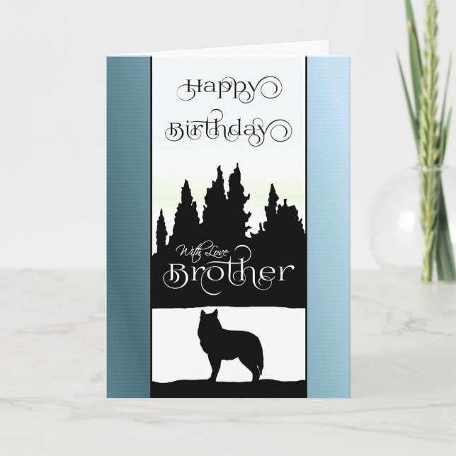 Carte Frère Joyeux Anniversaire - Wolf Silhouette / Natu (Devant)
