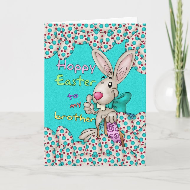 Carte Frère Pâques Avec Lapin Et Oeufs Pâques (Devant)