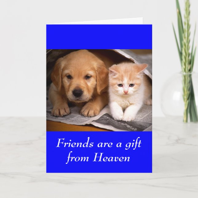 Carte Friend Golden Retriever Puppy & Kitten (Devant)