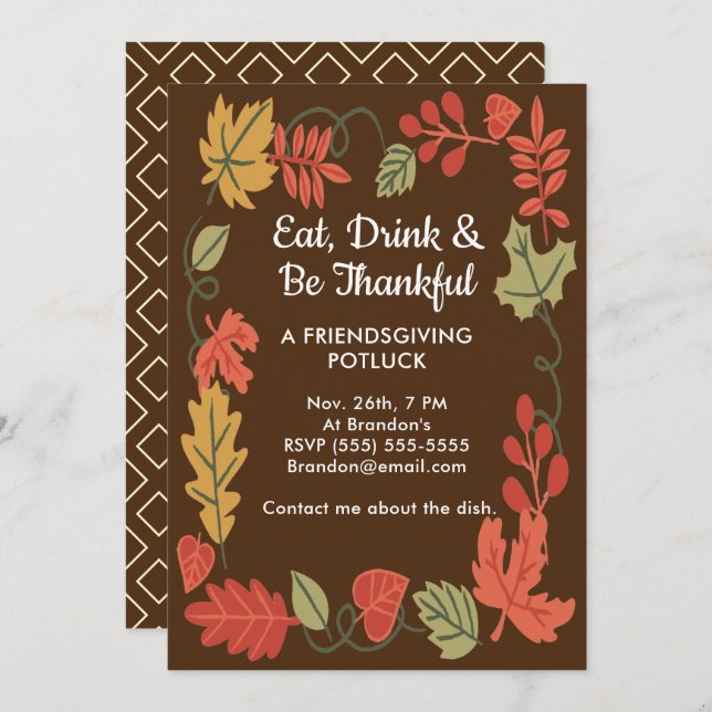 Carte Friendsgiving Potluck Brown Thanksgiving Invitatio (Devant / Derrière)