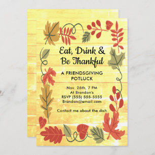 Carte Friendsgiving Potluck Yellow Wood Design Invitatio