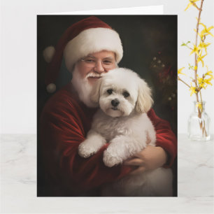 Carte Frise de Bichon avec Noël Festif du Père Noël
