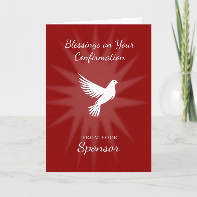 Carte From Sponsor Confirmation Religious Red Dove Rays  (Devant)